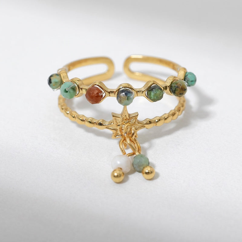 Green Onyx And Gold Ring "Luciole"