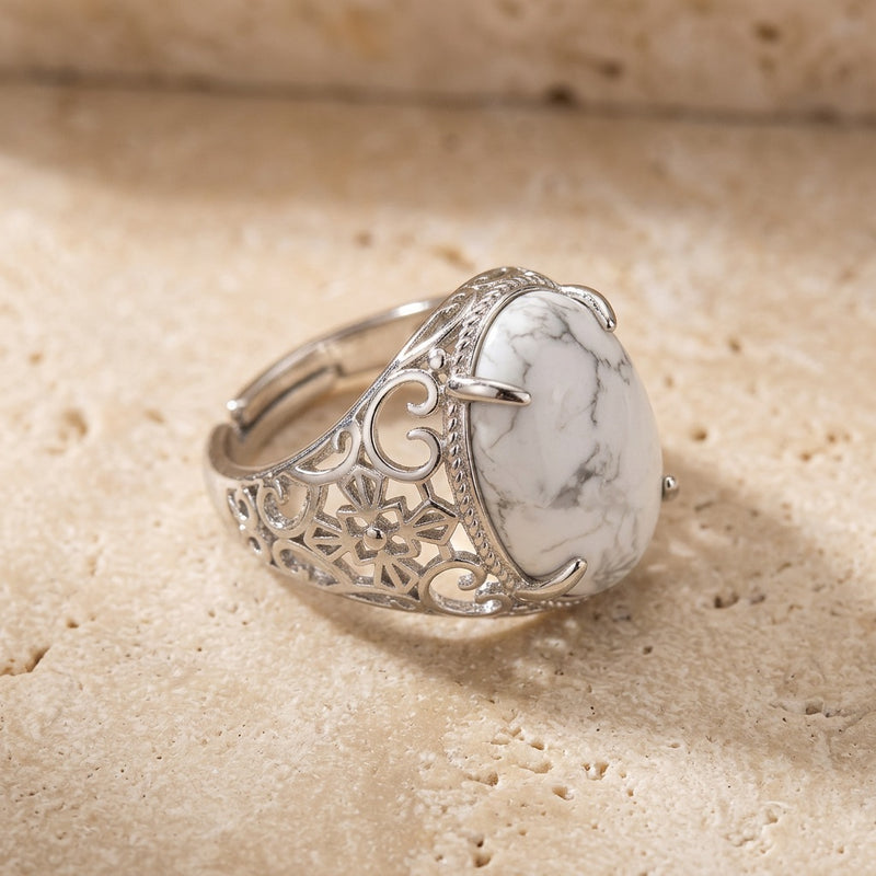 White Howlite Stone Adjustable Ring "Silent Halo"