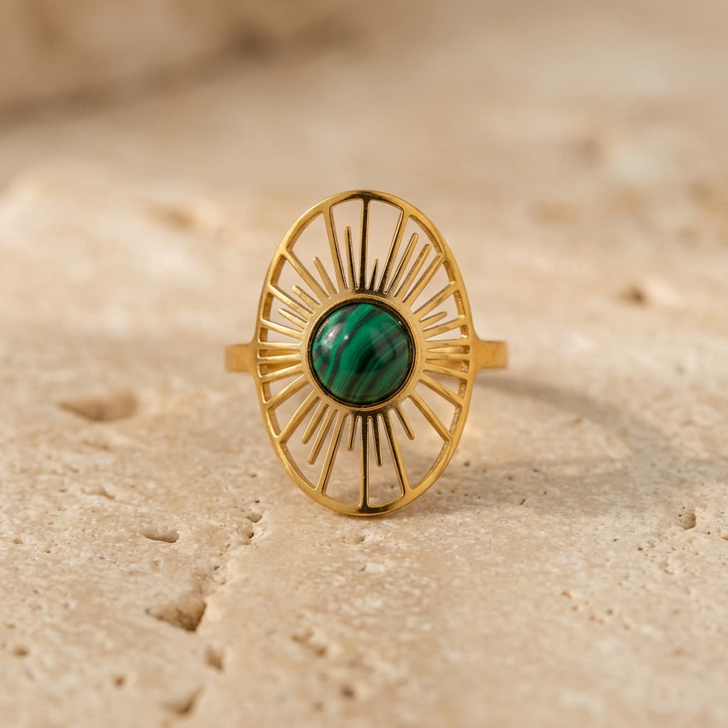 Malachite Adjustable Ring "Green Sun"