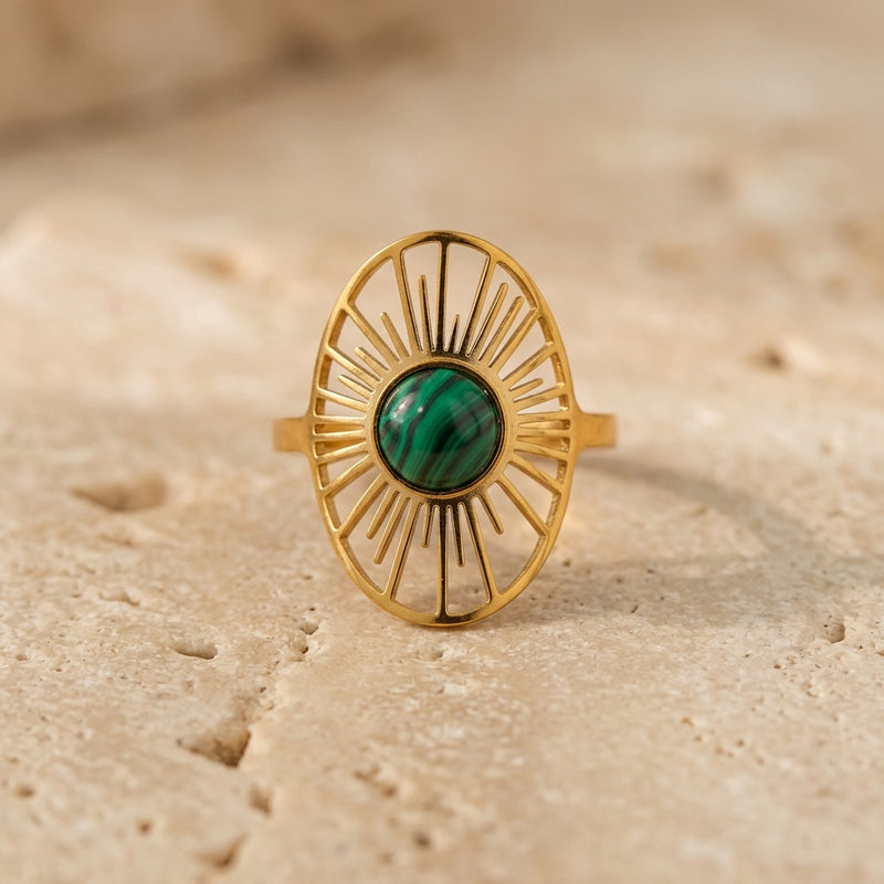 Malachite Adjustable Ring "Green Sun"