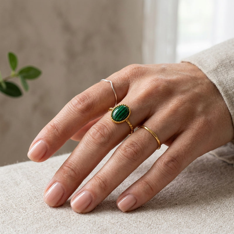Malachite Adjustable Ring "Aureth"