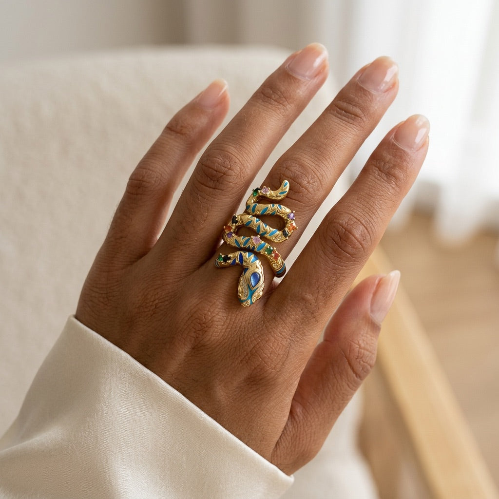 Multi Gemstone Snake Ring "Aetheris"