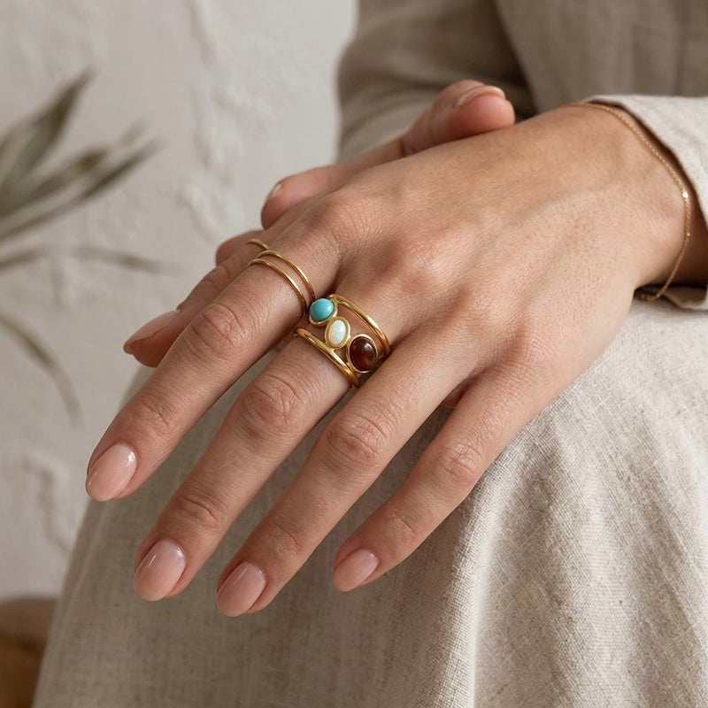 adjustable ring "Trinity" in Pearl, Turquoise and Jasper stone