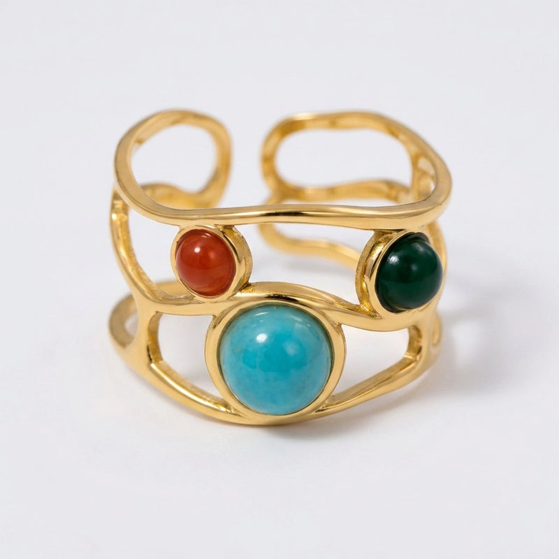 Adjustable ring "trio stone" in Turquoise
