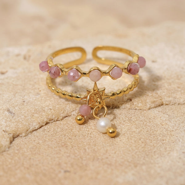 Rose Quartz And Gold Ring "Luciole"