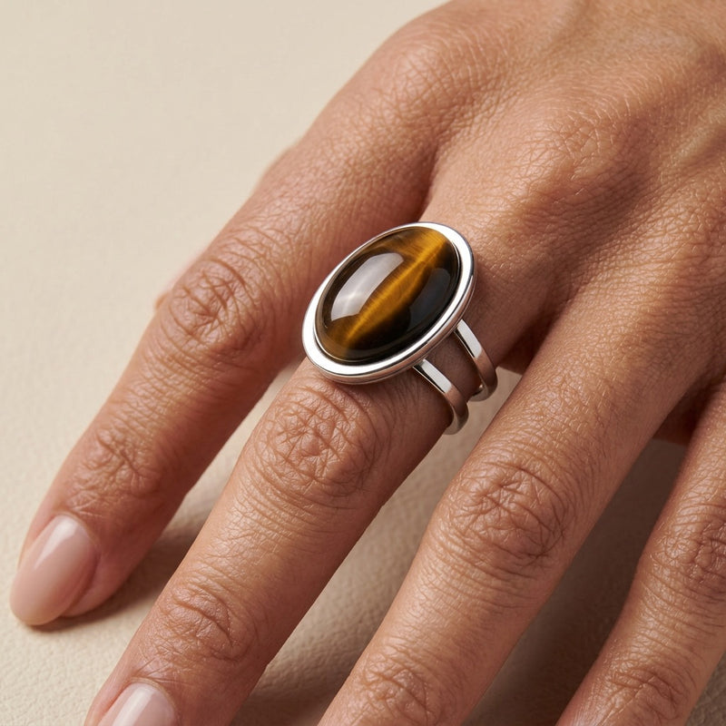 Tiger Eye Stone Adjustable Ring "Solar Drift"