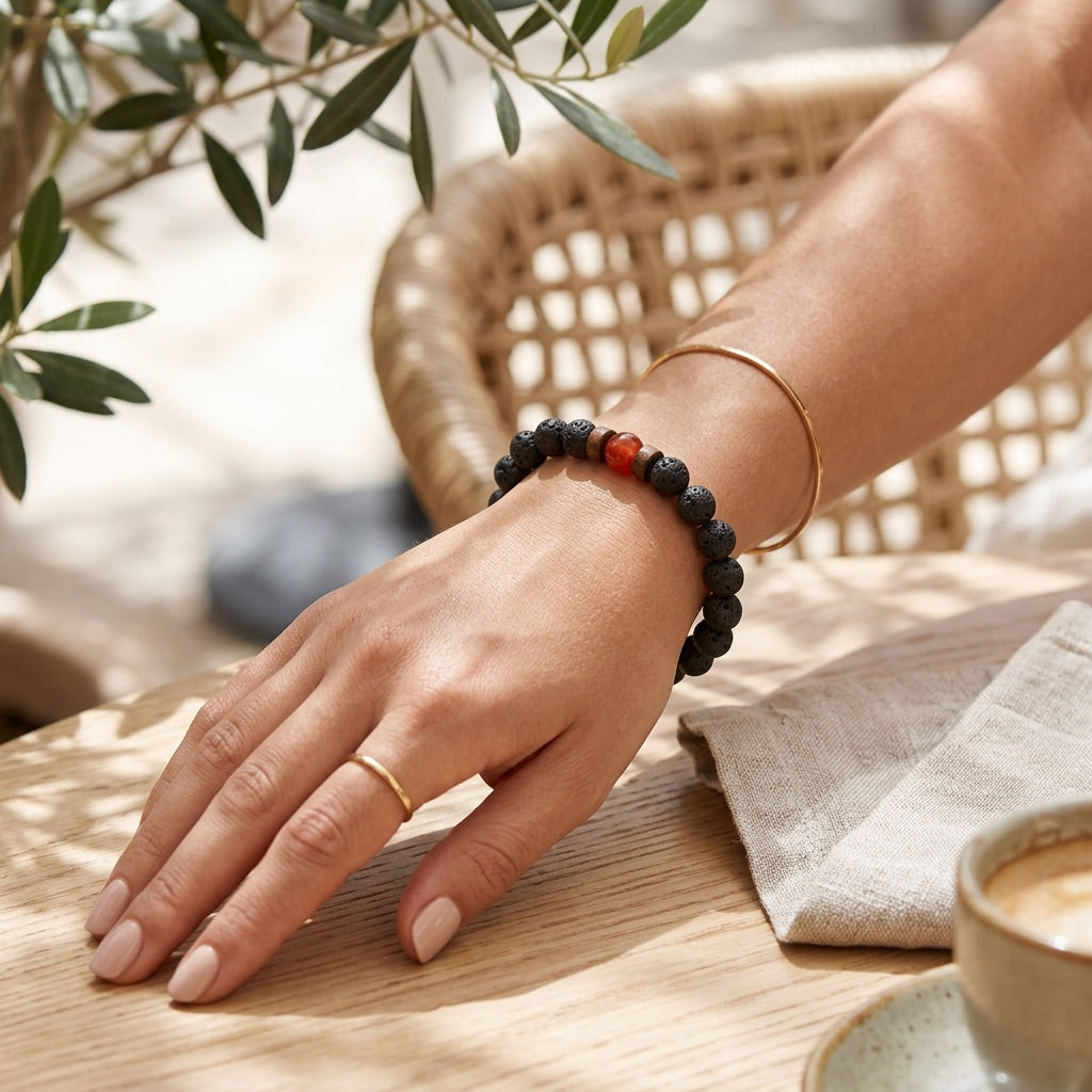 Lava Stone & Agate Bracelet "Falcon Veil"