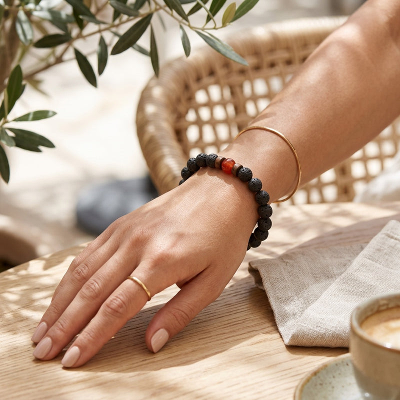 Lava Stone & Agate Bracelet "Falcon Veil"