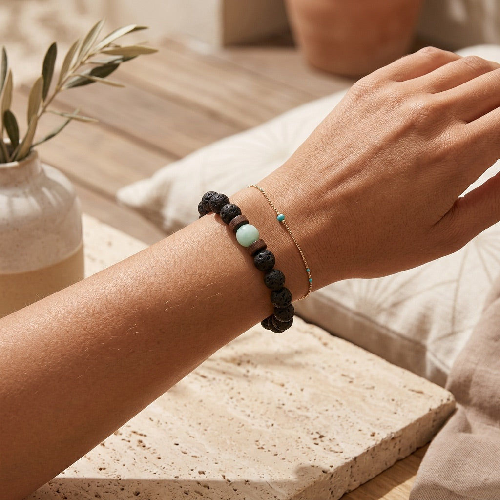 Lava Stone & Amazonite Bracelet "Falcon Veil"