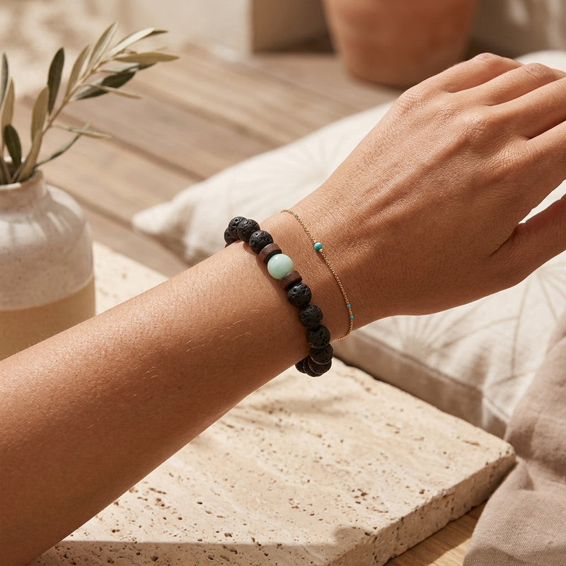 Lava Stone & Amazonite Bracelet "Falcon Veil"