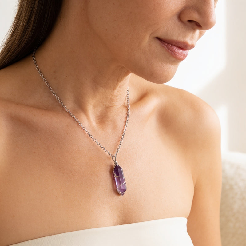 Silver Amethyst Necklace "Nexa Veil"