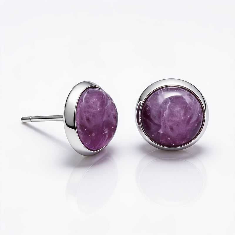 Round Amethyst Stone Stud Earrings "Orbita"