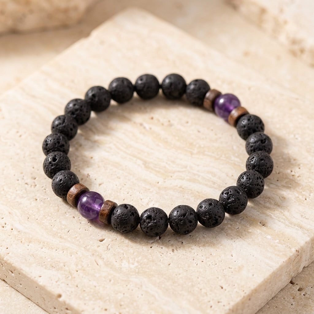 Lava Stone & Amethyst Bracelet "Falcon Veil"