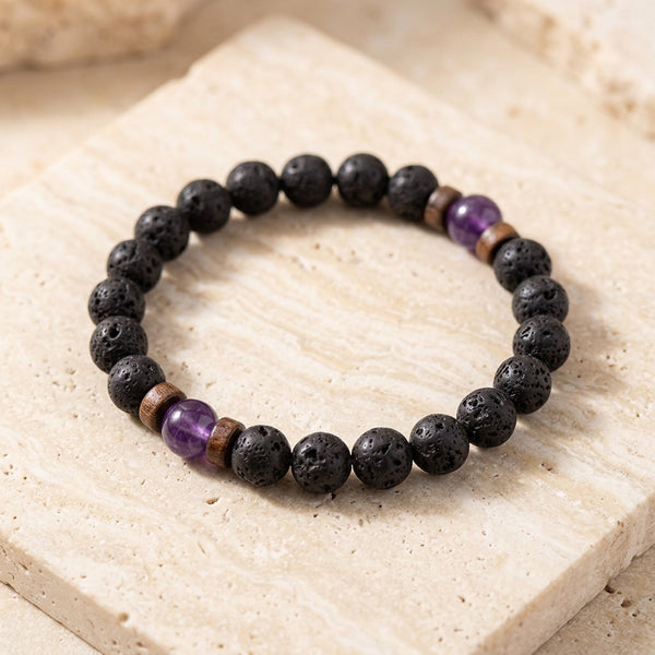 Lava Stone & Amethyst Bracelet "Falcon Veil"