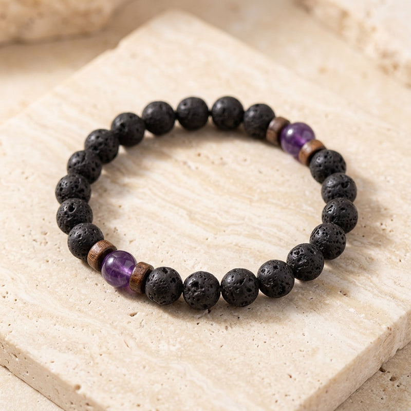 Lava Stone & Amethyst Bracelet "Falcon Veil"
