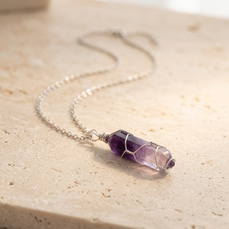 Silver Amethyst Necklace "Nexa Veil"