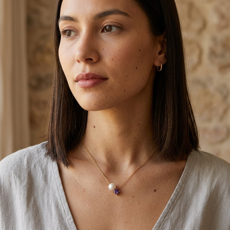 Amethyst & Pearl Necklace “Serenza”