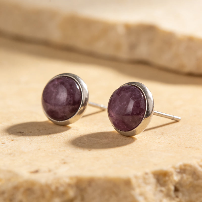 Round Amethyst Stone Stud Earrings "Orbita"