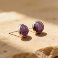 Round Amethyst Stone Stud Earrings "Orbita"