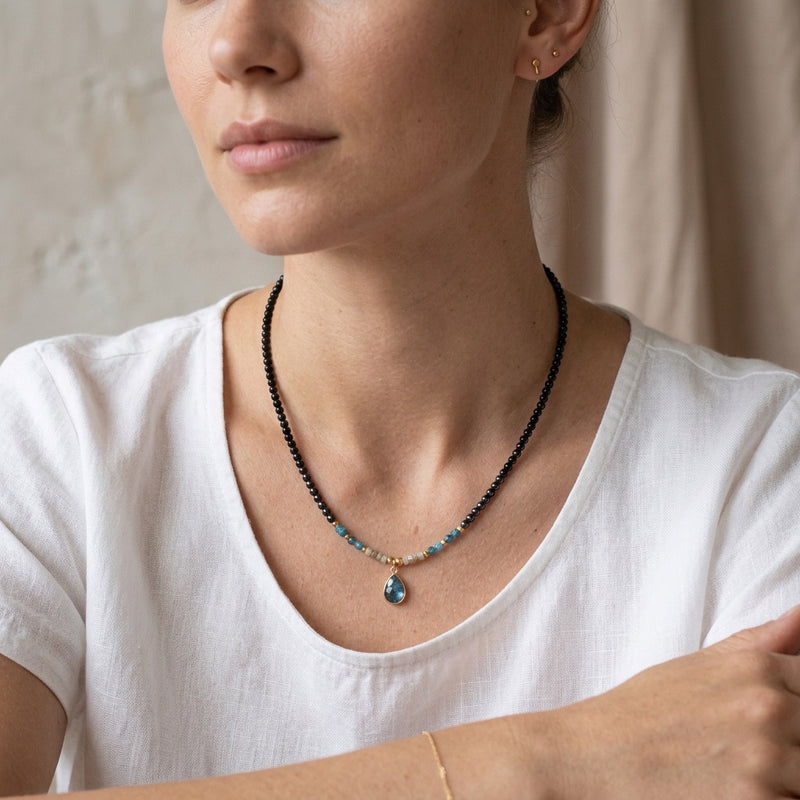 Apatite Stone Choker Necklace "Azure Tide"