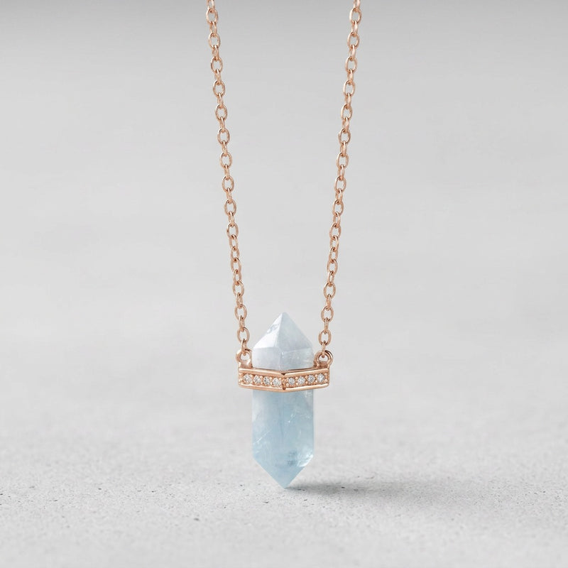 Blue Aquamarine Stone Necklace "Saturn"