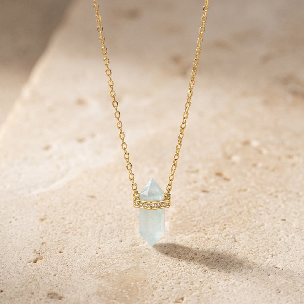 Blue Aquamarine Stone Necklace "Saturn"