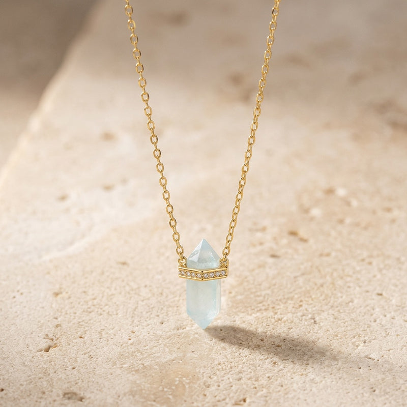 Blue Aquamarine Stone Necklace "Saturn"