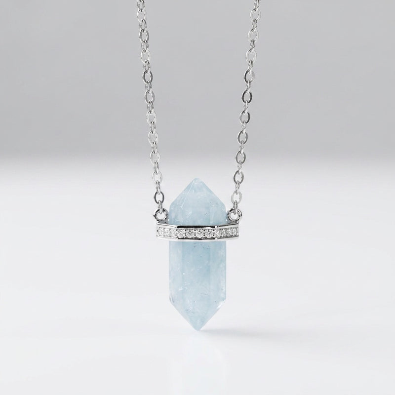 Blue Aquamarine Stone Necklace "Saturn"
