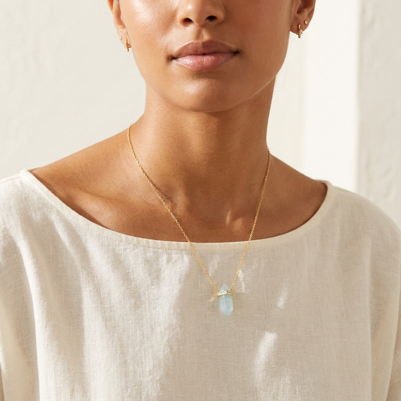 Blue Aquamarine Stone Necklace "Saturn"