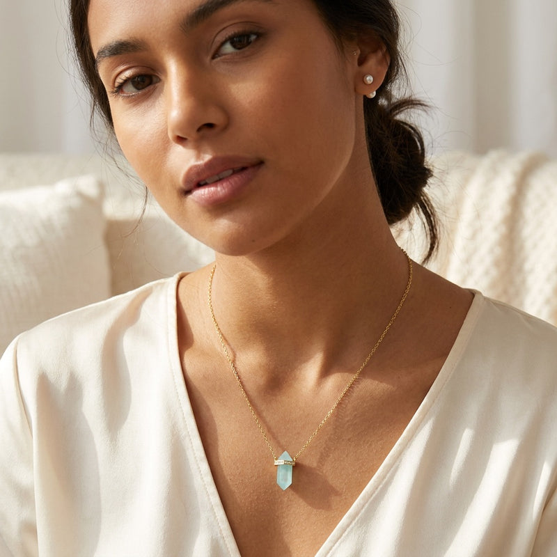 Blue Aquamarine Stone Necklace "Saturn"