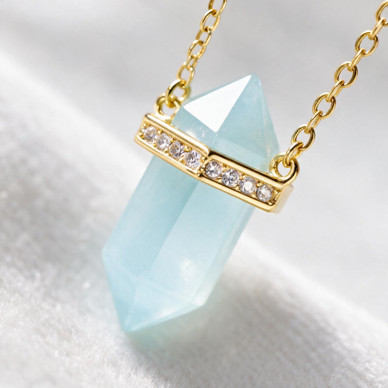 Blue Aquamarine Stone Necklace "Saturn"