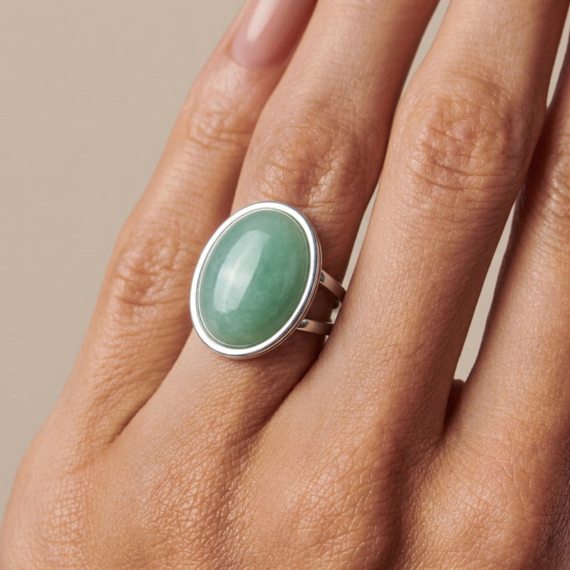 Green Aventurine Stone Adjustable Ring “Lunara Pulse”