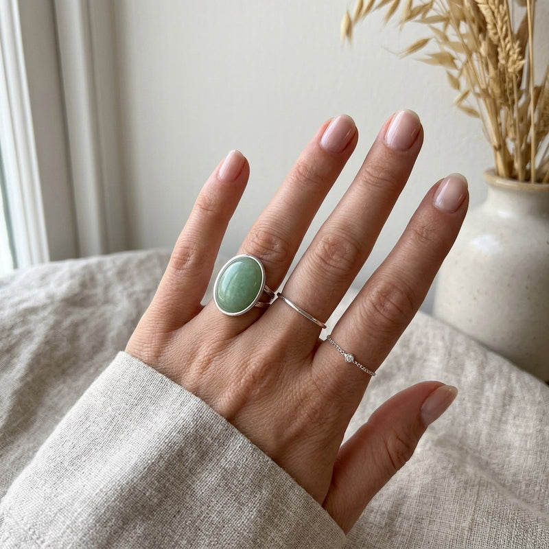 Green Aventurine Stone Adjustable Ring “Lunara Pulse”