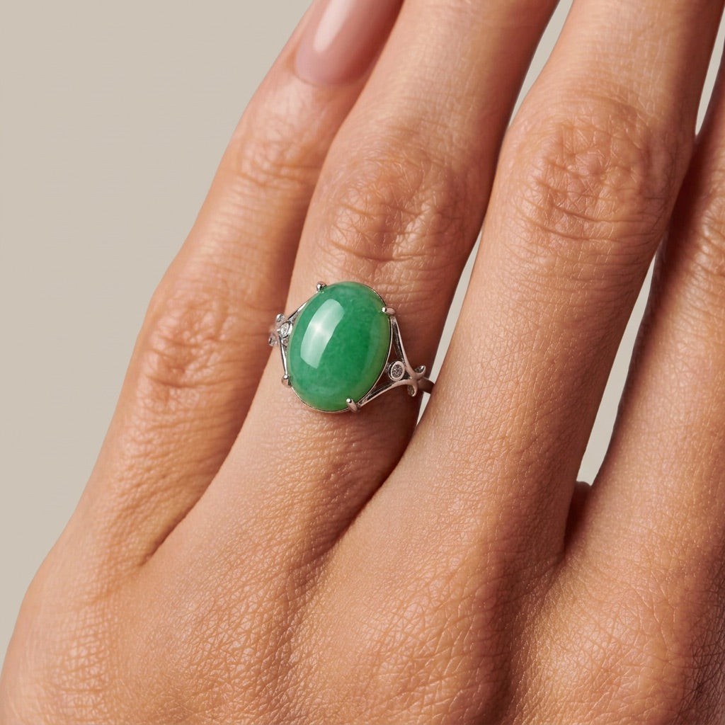 Green Aventurine Stone Adjustable Ring "Elaris"