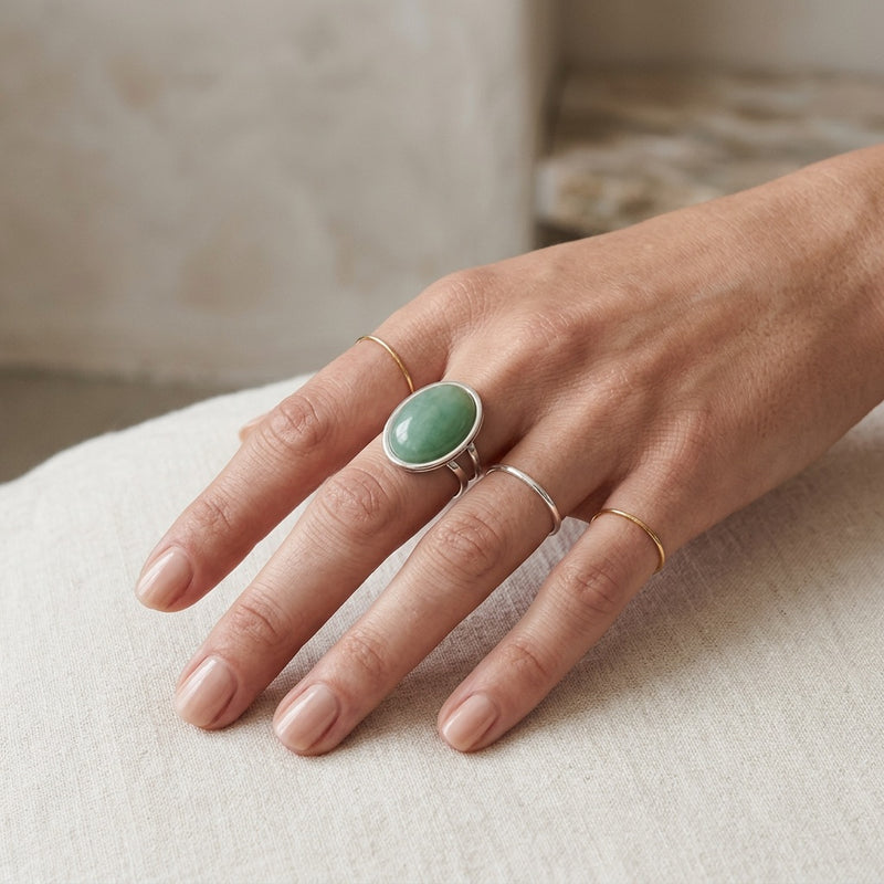 Green Aventurine Stone Adjustable Ring “Lunara Pulse”
