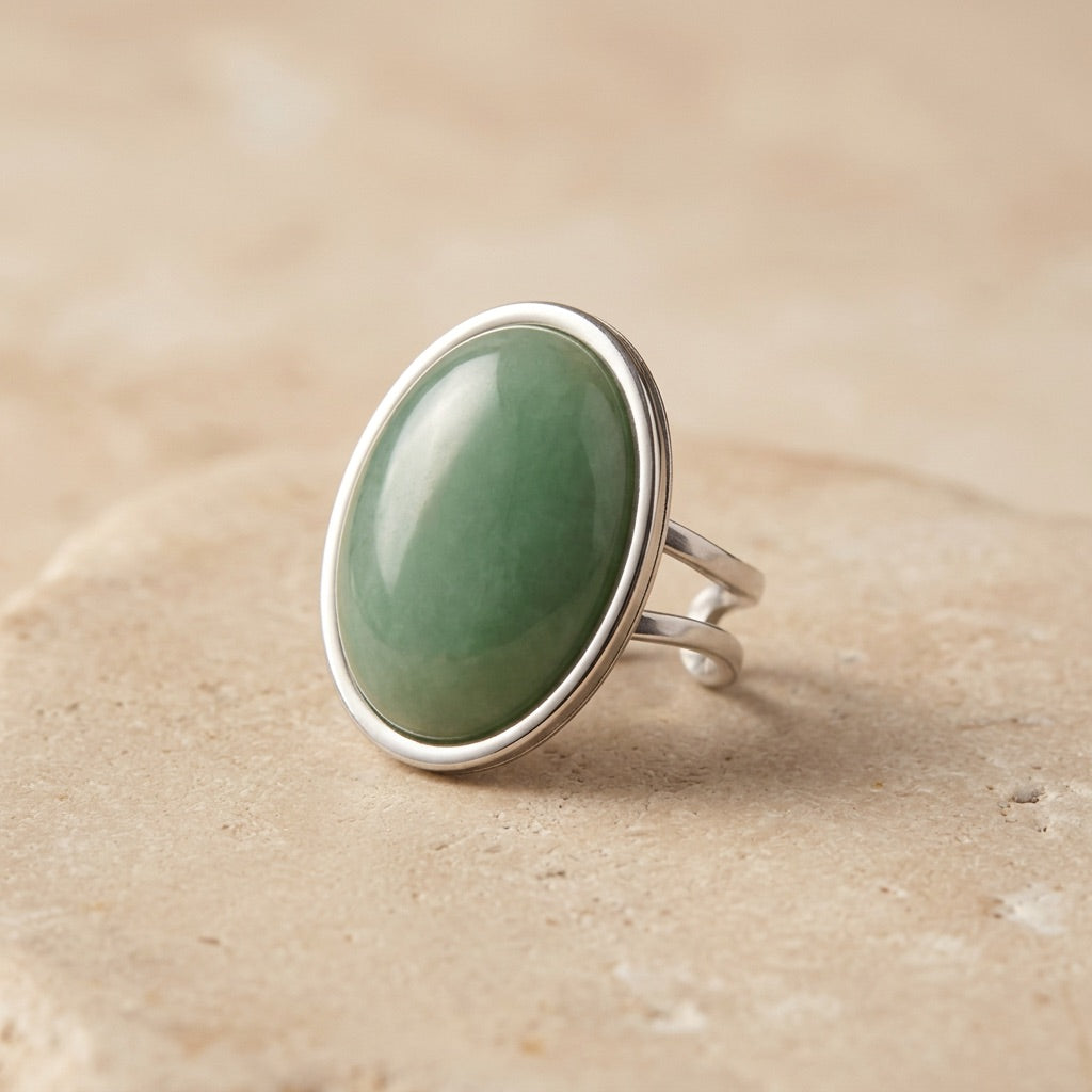 Green Aventurine Stone Adjustable Ring “Lunara Pulse”