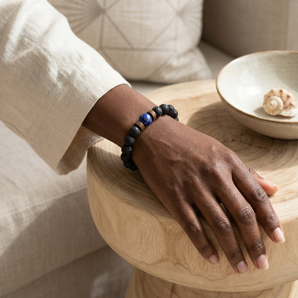 Lava Stone & Lapis Lazuli Bracelet "Falcon Veil"