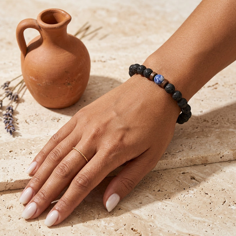 Lava Stone & Sodalite Bracelet "Falcon Veil"