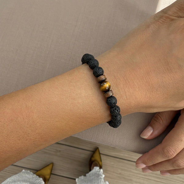 Lava Stone & Tiger Eye Bracelet "Falcon Veil"