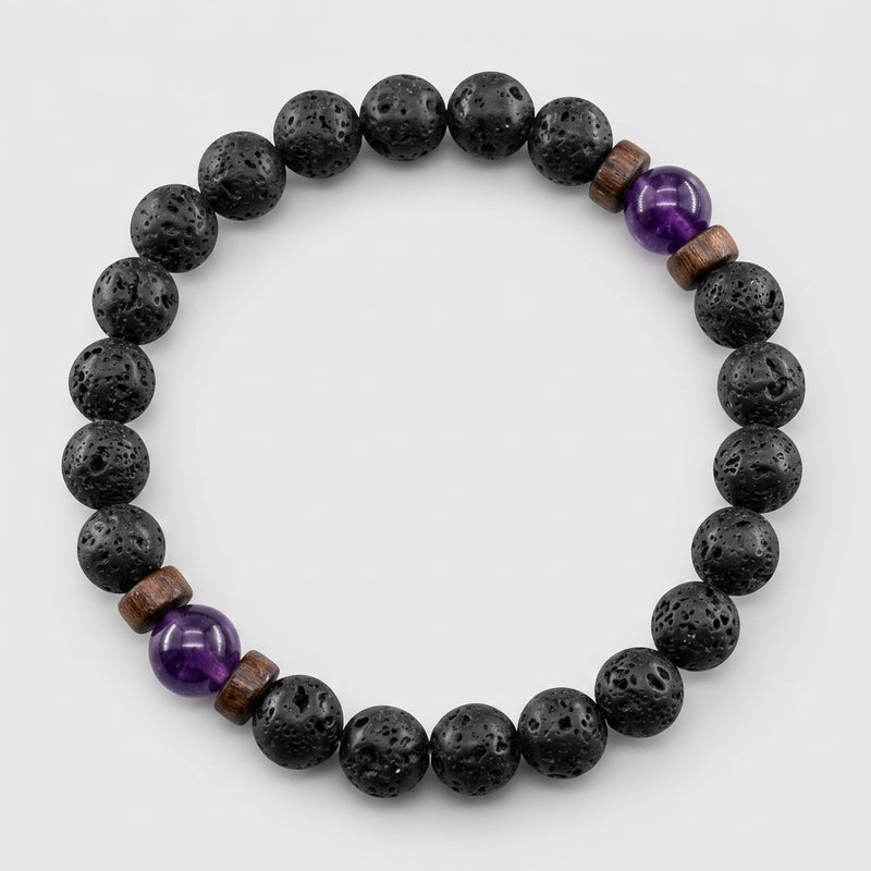Lava Stone & Amethyst Bracelet "Falcon Veil"