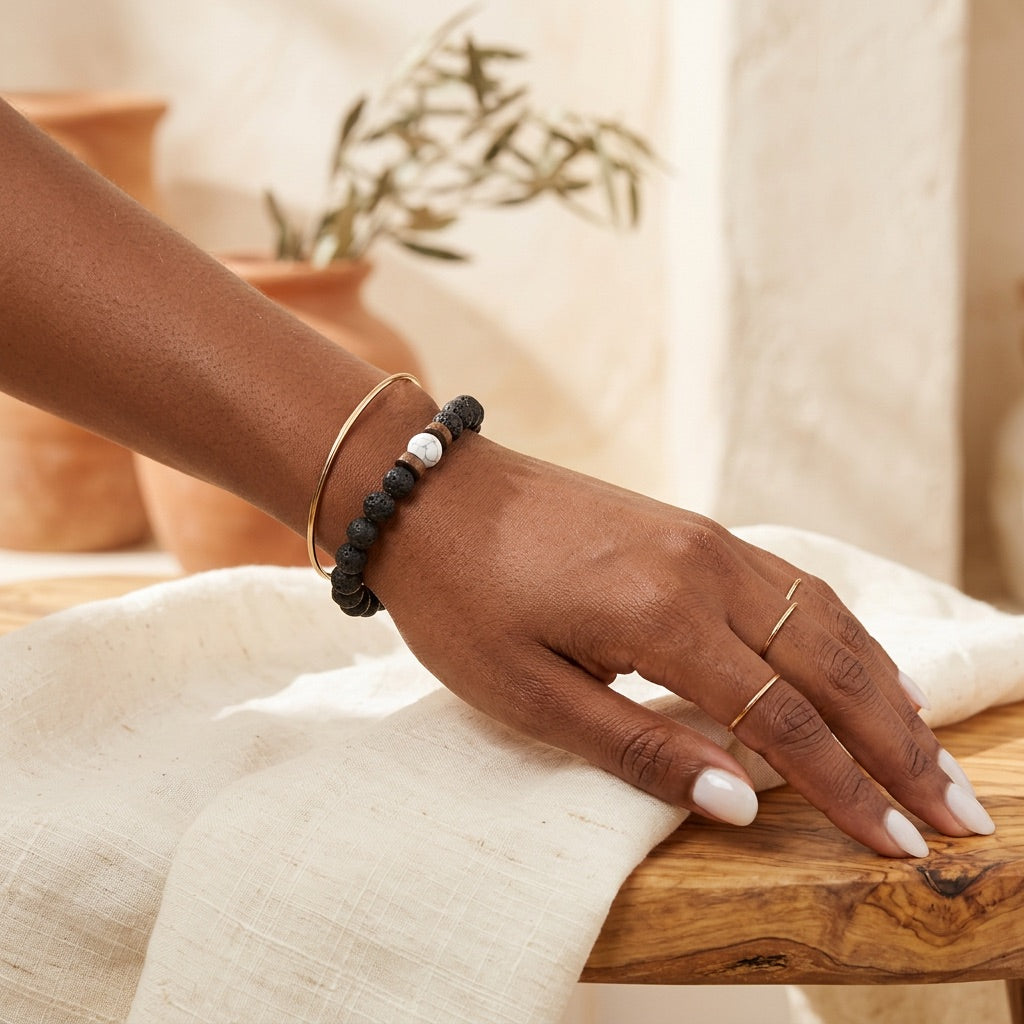Lava Stone & Howlite Bracelet "Falcon Veil"