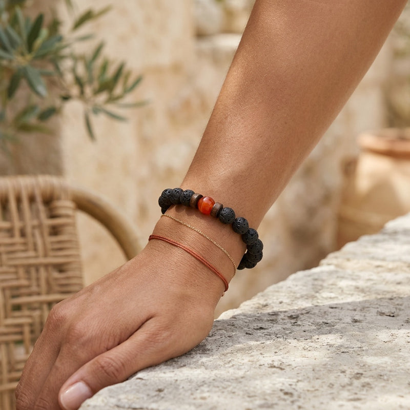 Lava Stone & Agate Bracelet "Falcon Veil"