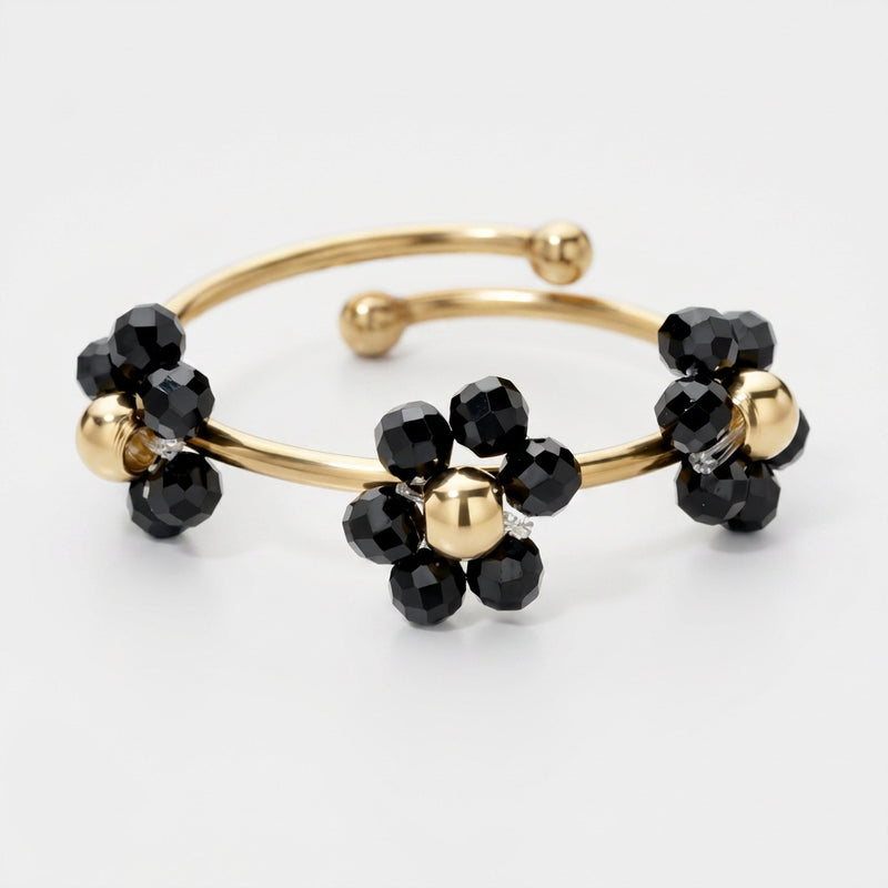 Black Obsidian Adjustable Ring "Flower"