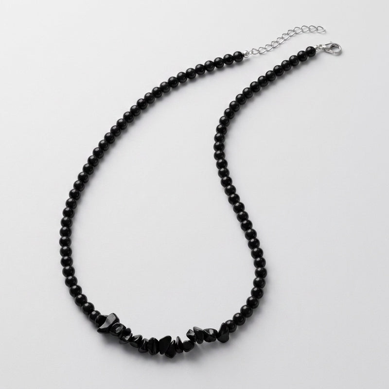 Black Obsidian Bead Necklace "Dravion"