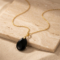 Black Obsidian Stone Necklace “Perle”