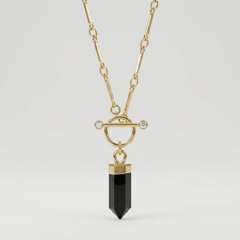 Obsidian Necklace "Nebula" gold/silver