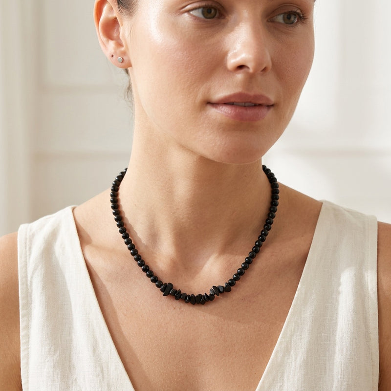 Black Obsidian Bead Necklace "Dravion"