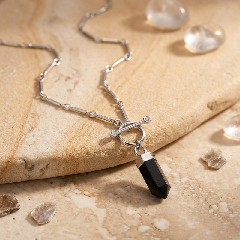 Obsidian Necklace "Nebula" gold/silver