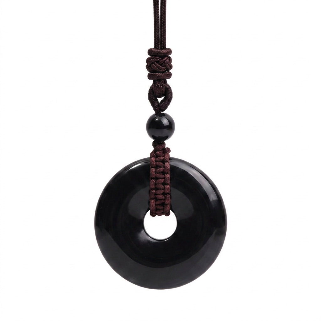 Black Obsidian Stone Pendant Orbit