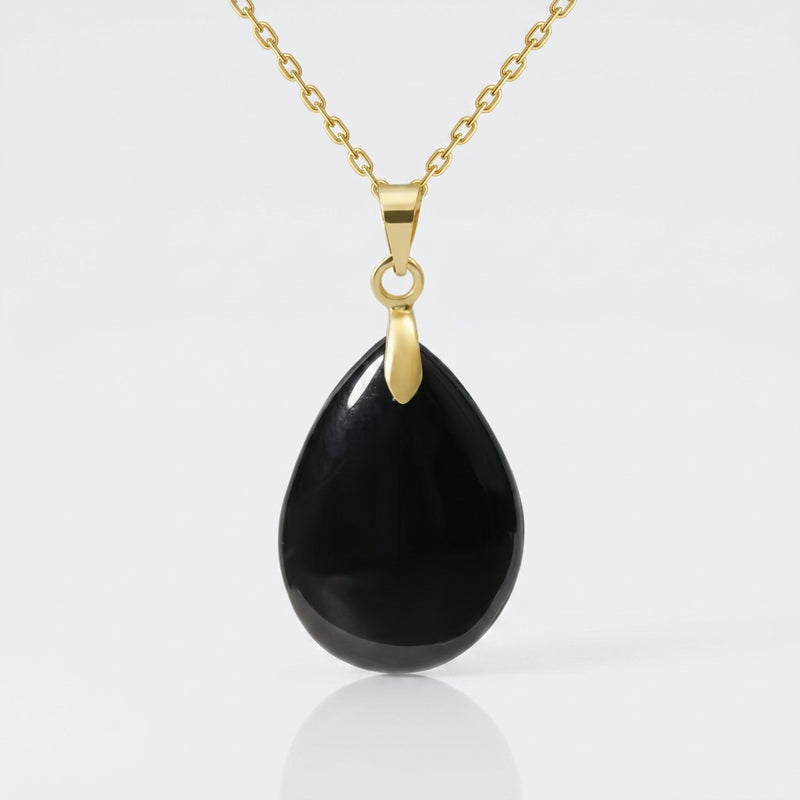 Black Obsidian Stone Necklace “Perle”